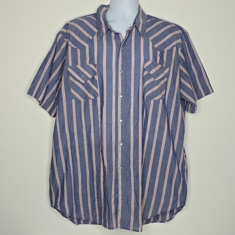 Ely Cattleman Pearl Snap Shirt Mens 2XL Tall Man Vintage Button Down Stripe Flaw